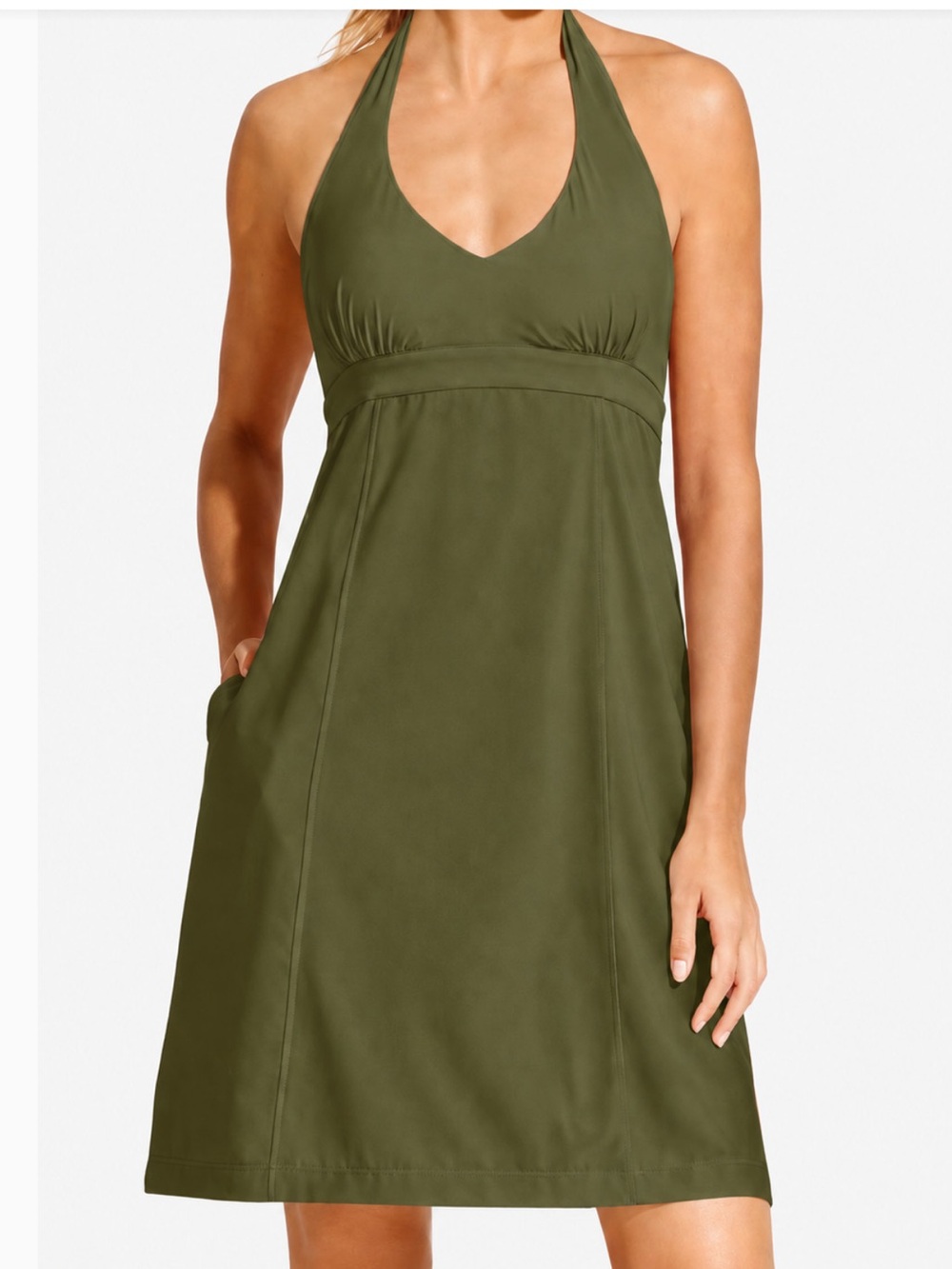 Athleta Pack Everywhere Halter Travel Dress Green 10